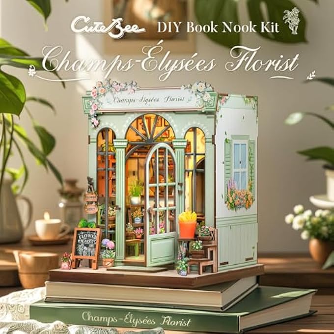 BOOK NOOK KIT - DIY MINIATURE HOUSE DOLLHOUSE FOR ADULTS & TEENS, CHAMPS-LYSES FLORIST 3D WOODEN PUZZLE BOOKSHELF DECOR, GIFT FOR FAMILY & FRIENDS - Image 3